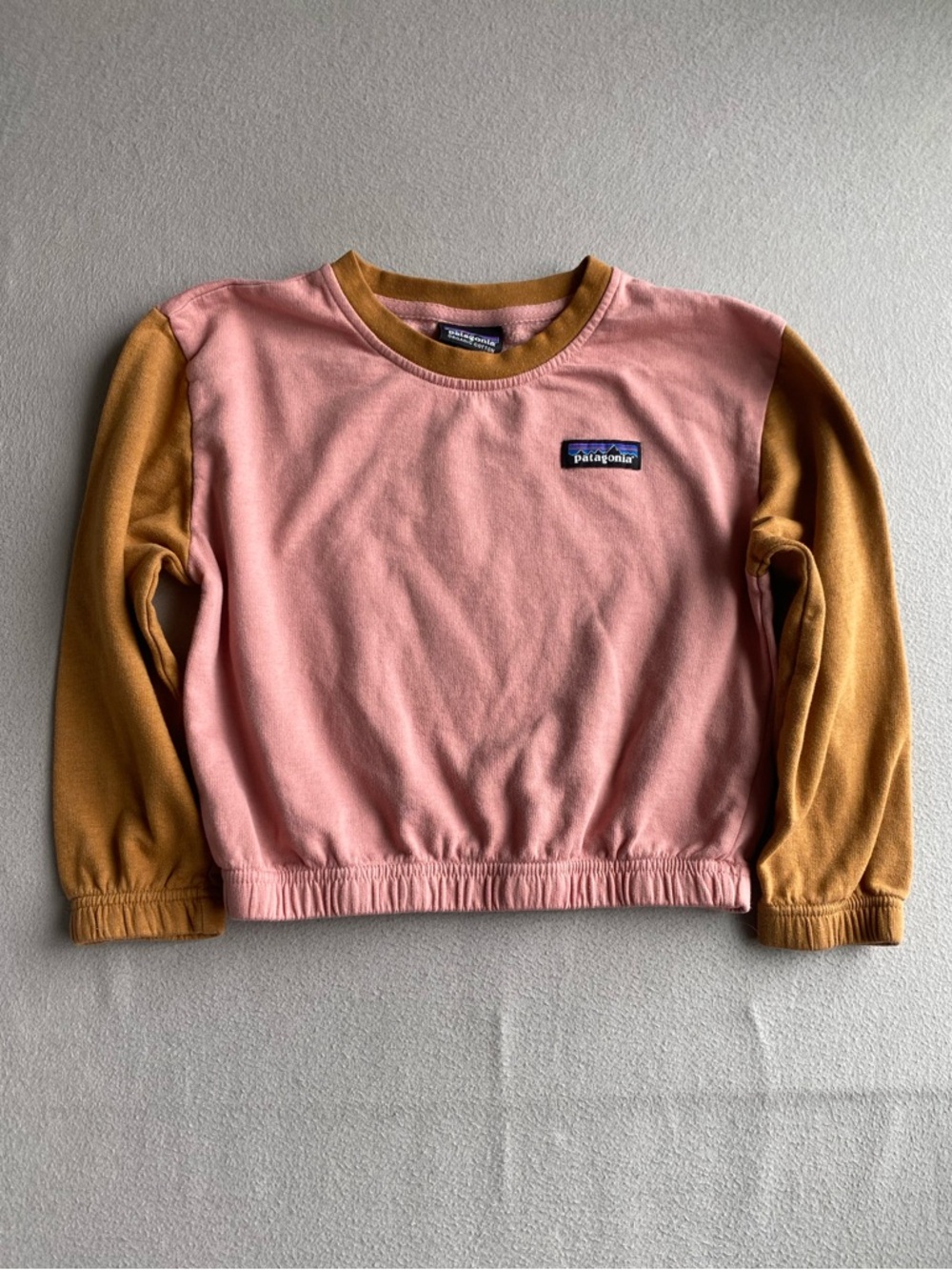 Patagonia Pink and Mustard Colorblock Kids Sweatshirt